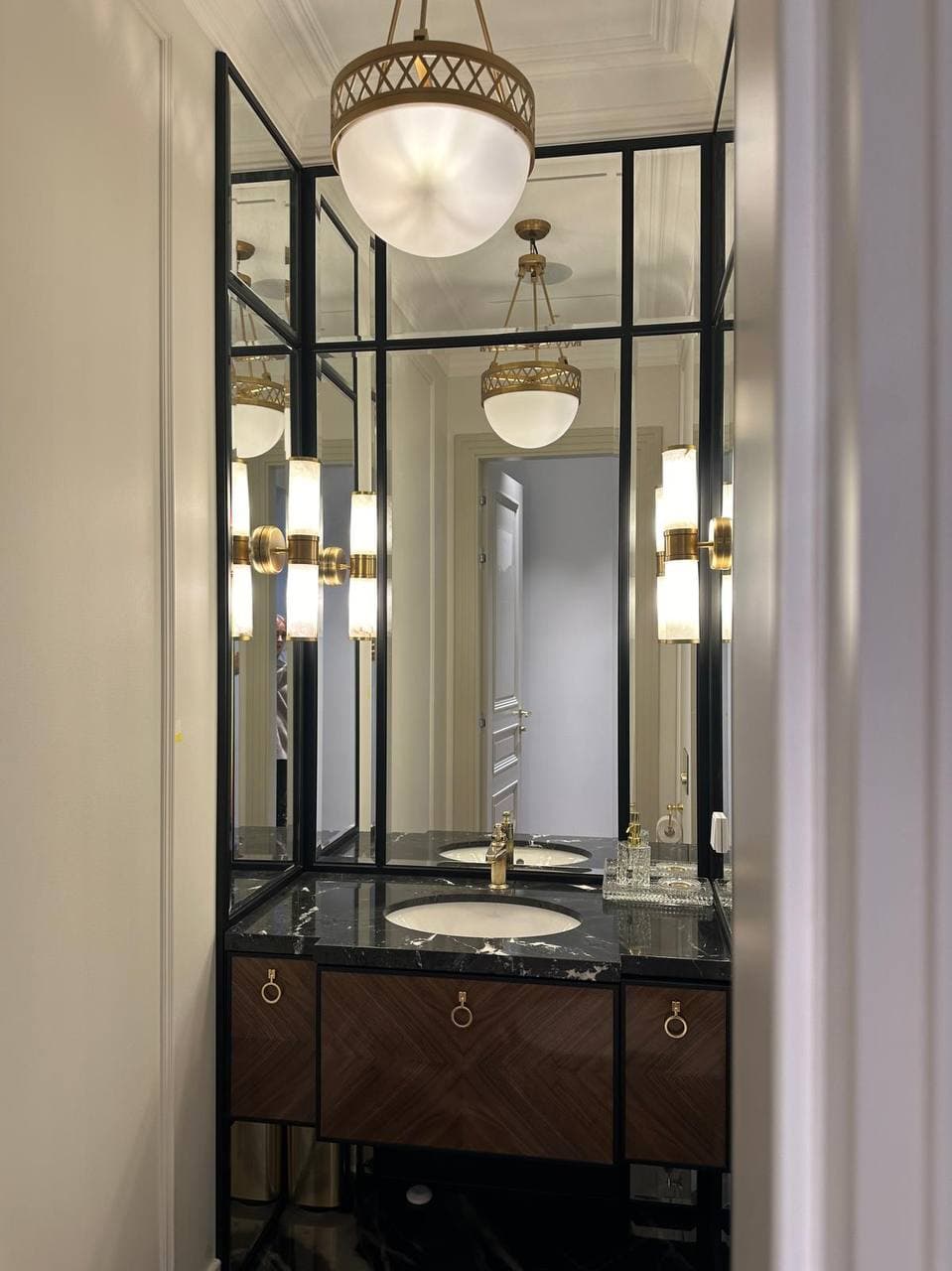 Bespoke dressing room with custom joinery and warm atmospheric lighting